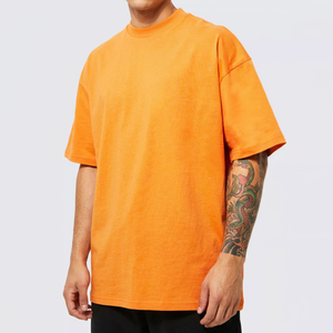 T-shirt à manches courtes pour homme, coupe ample, couleur orange unie, col rond, style décontracté, 100% coton jersey tricoté - Product Image 1