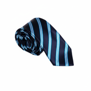 <b>Navy</b> Blue Striped Italian Jacquard <b>Tie</b> for Men Adult One Size - Product Image 2