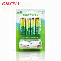 Batterie AA cylindrique au lithium rechargeable USB-C 1,5 V 3150 mWh à charge rapide pour appareils électroniques/appareils photo/jouets, plus de 1000 cycles