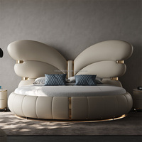 Ventes chaudes Lit rond en forme de papillon Lit de princesse capitonné de designer italien Lits de luxe pour chambre principale Grand lit double en cuir