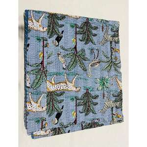 Artisan Made Kantha <b>Quilt</b> Cotton <b>Bedspread</b> Featuring Hand Block Printed Textile Design And Soft Layered Construction - Product Image 6