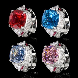 Vintage Jewelry Eco-friendly Copper 14*14MM Red Corundum Zircon Large Colorful Statement <b>Adjustable</b> <b>Rings</b> for Women - Product Image 6