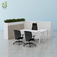 Bureau de direction extensible IULTRA en MDF, design moderne en forme de L avec armoire de rangement, écologique, blanc et gris