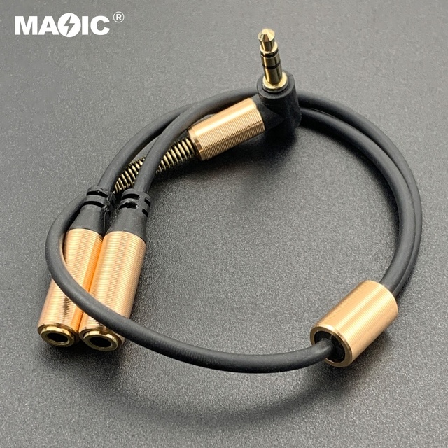 High Fidelity Gold Plated 3.5mm Right Angle Y Splitter Male to 2 Female Stereo Audio Cable for Headphones Laptops Phones