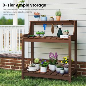 Modern US STOCK <strong>Potting</strong> Benches &amp; <strong>Table</strong> <strong>Outside</strong> HDPE Garden All Weather Outdoor Storage Patio Backyard Outdoor Brown - Product Image 6