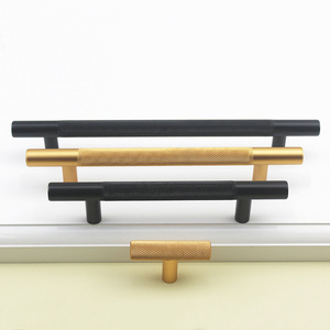 Customized Furniture Hardware Cabinet Pull Gold Black Aluminium T Knurled Handle Drawer Cupboard Pulls Cabinet Handel