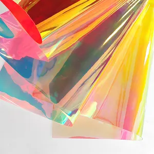 Rollo de película de PVC arcoíris de 0,3-0,4mm con rollo de vinilo impermeable personalizado de Color rollo de vinilo transparente holográfico de plástico transparente