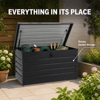 Grande boîte de rangement extérieure en acier avec vérins à gaz et serrure - Boîte de rangement de jardin résistante aux intempéries pour coussins, outils et accessoires de piscine