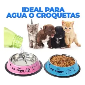 Bol de nourriture pour animaux de compagnie en acier inoxydable avec cuillère pour petits animaux, forme arrondie, design imprimé de lettres, fonction anti-étouffement, intérieur - Product Image 4