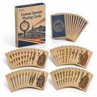 Cartes à Jouer Espagnoles Personnalisées avec Logo, 48 Cartes, Papier Kraft, Impression Mate CMJN, Impression Offset 4 Couleurs, Thème Chemin de Fer Bleu