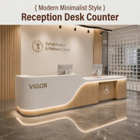 Bureau d'accueil LED peint au design minimaliste moderne, personnalisable pour salon de beauté, clinique, hôtel et école
