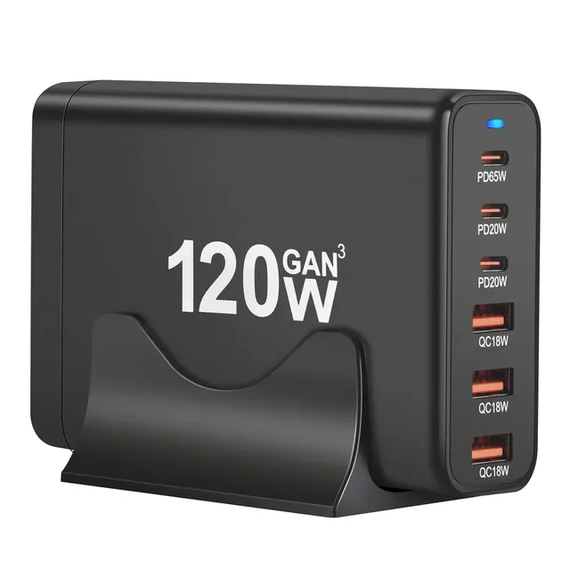 120W GAN Multi USB Charging Station 6 Port Hub Type C Charger PD Fast Charging Station Smart Charger for iPhone Samsung Xiaom