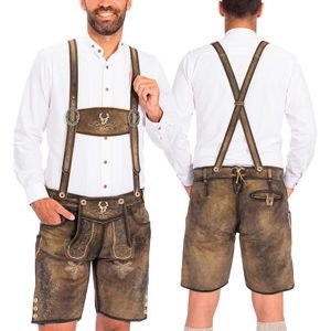 Pantalones cortos tradicionales bávaros de cuero hasta la rodilla para hombre, estilo Oktoberfest alemán, con bordado. - Product Image 1