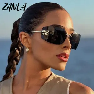 2024 New Fashion Unique Alloy Rimless Square Y2K Sunglasses Women Oversized One Piece Gradient Elegant Sun Glasses Female Shades