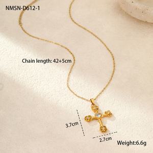 Collar Personalizado de Acero Inoxidable con Rosa, Joyería Permanente Personalizada, Cadena con Cruz Chapada en Oro, Collares de Moda con Colgante para Mujer - Product Image 3