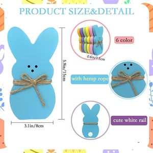 Easter Colorful Wooden Bunny Ornaments with Jute Rope DIY Tabletop Decor Wooden Rabbit Crafts for Easter Party - Product Image 2