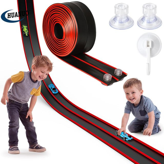 Flex Track 15 Ft Portable Flexible Race Car Track with Strong Suction Cups Compatible with Hot Wheel and Diecast 1/64th Cars