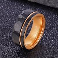POYA Two Tones Roségold Gitarren saite Wolfram Ring Männer Schwarz Facettiertes Finish 8mm Hammered Wedding Band