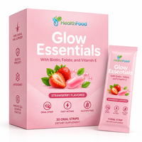 Bandes buccales ODM Glow saveur fraise, complément alimentaire très vendu, favorisant la santé des cheveux, des ongles et de la peau, et soutenant le système immunitaire