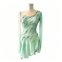 Robe de patinage artistique vert menthe avec strass, dos nu, manches longues, en maille, costume de compétition de patinage sur glace, personnalisé pour filles et femmes