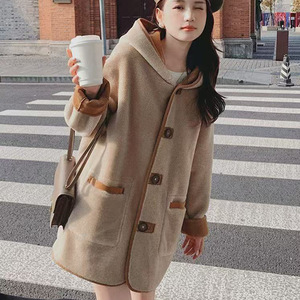 Women's Reversible Fleece <b>Lined</b> Winter <b>Coat</b> Khaki Solid Color Cotton Filling Thick Warm Outerwear For Petite Women - Product Image 2