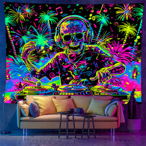 Tapisserie murale <span class=keywords><strong>psychédélique</strong></span> réactive aux <span class=keywords><strong>UV</strong></span>, motif DJ Gorilla, décoration bohème Kawaii pour salon - Product Image 1