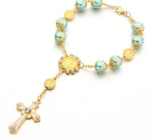 Braccialetti <span class=keywords><strong>Rosario</strong></span> Cattolici con Croce in <span class=keywords><strong>Oro</strong></span> Rosa all'Ingrosso, Bracciale <span class=keywords><strong>Rosario</strong></span> con Perline - Product Image 6