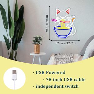 Letrero de neón Fortune Cat Ramen, decoración de pared acrílica multicolor, alimentado por USB, para cocina, restaurante, dormitorio, fiesta - Product Image 5