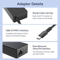 Adaptador de Corriente CA para Portátil de 65W PD Tipo-C, Múltiples Voltajes de Salida, Cable USB-C Integrado, Cargador de Escritorio para Portátil