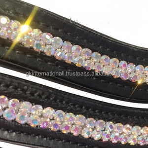 BEST SELLER FASHIONABLE HORSE BROW BAND WAVE SHAPE WITH HIGH QUALITY LEATHER AND <b>SHINING</b> CRYSTAL CHAIN INSIDE CHANNEL WHOLESALE - Product Image 1