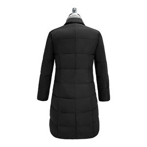 Women's <b>Navy</b> Blue Quilted Long Down Coat With Pockets For Winter Wear - Product Image 3