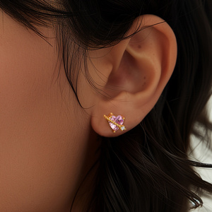 CANNER Nuevos Pendientes de Corazón, Planeta, Corona y Mariposa con Circonita Rosa para Mujer, Regalo, Joyería para Piercing de Cartílago y Hélice con Cierre de Rosca - Product Image 4
