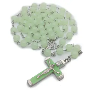 8mm glow noctilucence rosary necklace with Cross beads Gift of the Prayer luminous Premium cross