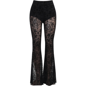 Goth Dark Vintage Flocado Mall gótico Sexy Flare pantalones Grunge ver a través de malla de cintura alta Pantalones de mujer Punk Slim Alt ropa - Product Image 4