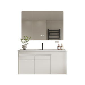 Meuble de salle de bain en aluminium blanc nid d'abeille italien en titane avec lavabo en céramique intégré et miroir - Product Image 1
