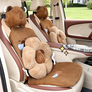 Cojín de asiento de coche de dibujos animados, funda de asiento de felpa cálida para invierno, antideslizante, para decoración interior de automóvil, juego de 3-4 piezas - Product Image 1
