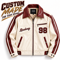 Veste en cuir avec logo personnalisé, panneaux brodés, numéros brodés, fermeture éclair, boutons pression, fabricant OEM, veste bomber en cuir