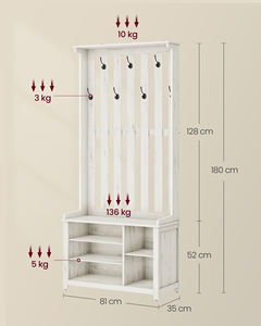 Armoire d'entrée haute blanche de style ferme <span class=keywords><strong>VASAGLE</strong></span> avec banc, <span class=keywords><strong>porte</strong></span>-<span class=keywords><strong>manteau</strong></span> multifonctionnel avec rangement pour chaussures - Product Image 3