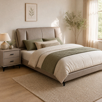 Cadre de lit rembourré moderne gris kaki, taille King, en cuir véritable haut de gamme, ensemble de lit moelleux, fabrication de meubles de chambre à coucher