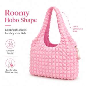 Sac fourre-tout en nylon rose, mode, usage quotidien, toutes saisons, couleur unie, sac à bandoulière pour femme, sac d'épicerie - Product Image 2