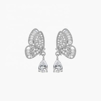 Boucles d'oreilles pendantes papillon de luxe, plaqué or, en cuivre et laiton, pour femme