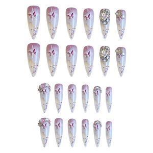 Stiletto largo 24 piezas <span class=keywords><strong>flor</strong></span> <span class=keywords><strong>3D</strong></span> <span class=keywords><strong>con</strong></span> diamante arte de <span class=keywords><strong>uñas</strong></span> acrílico Prensa en <span class=keywords><strong>uñas</strong></span> artificiales <span class=keywords><strong>uñas</strong></span> postizas para mujeres - Product Image 3
