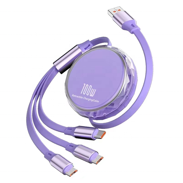 3 in 1 Fast Charging 3A Retractable USB Cable Type-C for iPhone and Android Mobile Phone Multi-Function Charger and Data Cable