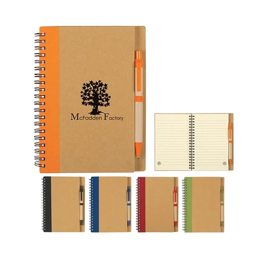 Umwelt freundliche Student Kraft Cover Journal elastische Stift Schlaufen halter Notebook Spule braune Papier hülle mit Stoff gespleißt