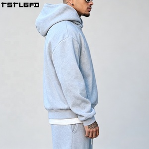 Sudadera con capucha doble personalizada, de peso pesado, gris melange, con paneles y costuras arqueadas, estilo streetwear, corte holgado, al por mayor - Product Image 2
