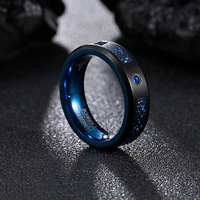 Bague en tungstène pour homme en fibre de carbone bleue avec motif de dragon noir incrusté de 8 mm de large