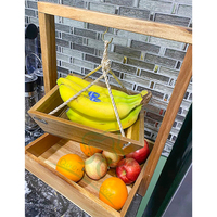 2-laags houten fruitmand, groente- en fruitopbergbak voor aanrechtblad, fruitkom met bananenhanger voor thuisgebruik