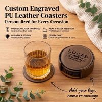 Ensemble de 6 sous-verres ronds en similicuir gravés au laser personnalisés, gravure au laser personnalisée, ensemble de sous-verres en cuir PU avec support