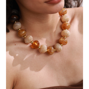 ג 'ינו 5105 סיטונאי שני צבע ענבר צבעוני חרוזים אקריליים שרשרת חרוזים מצופה זהב נירוסטה - Product Image 5