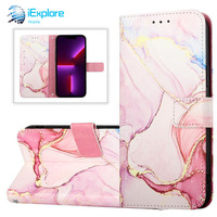 Étui portefeuille en cuir PU avec design marbré iExplore Flip Cover pour 17Promax Galaxy s25 A06 A16 A36 A56 M35 M55 Vivo Y77 Tecno Spark 8